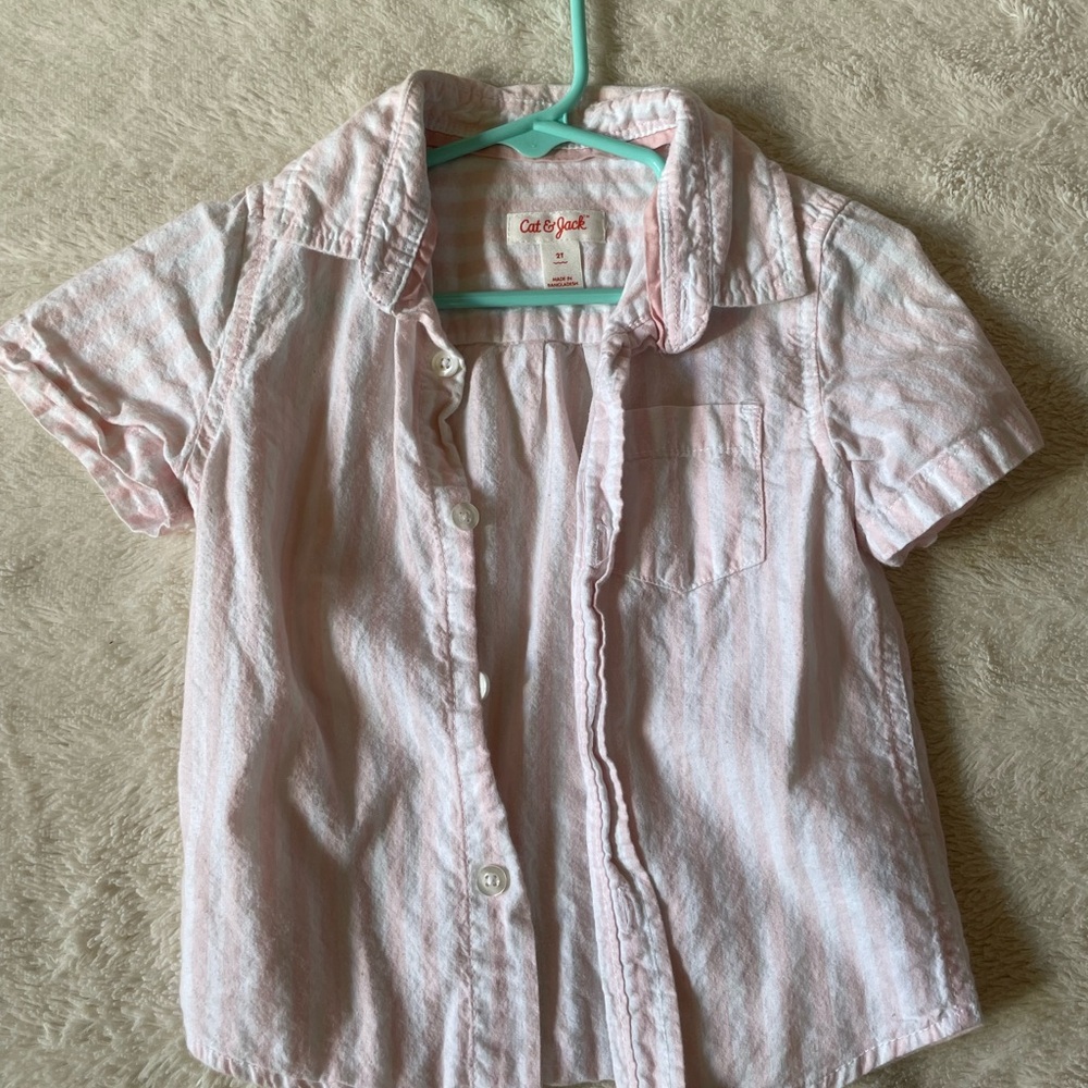 Cat & Jack Pink Button Down Shirt Short Sleeves
